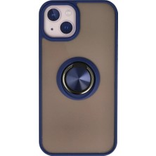 Cepmoda iPhone 13 Uyumlu Yüzüklü Kılıf - Buzlu Şeffaf - Lacivert