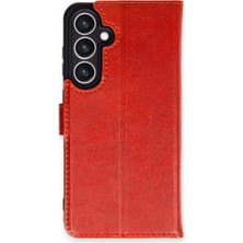 Cepmoda Samsung Galaxy S24 Fe Uyumlu Kapaklı Kılıf - Cüzdanlı - Kopçalı - Kırmızı