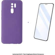 Cepmoda Redmi 9 Lansman Kılıf + Tam Kaplayan Antistatik Ekran Koruyucu Set - Mor