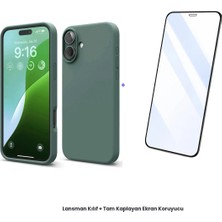 Cepmoda iPhone 16 Lansman Kılıf + Tam Kaplayan Antistatik Ekran Koruyucu Set - Koyu Yeşil