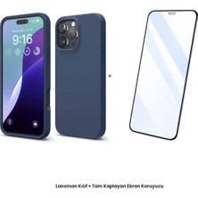 Cepmoda iPhone 16 Pro Lansman Kılıf + Tam Kaplayan Antistatik Ekran Koruyucu Set - Lacivert