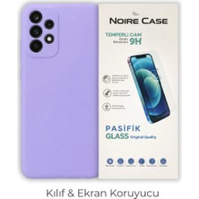 Cepmoda Samsung A23 Uyumlu Silikon Telefon Kılıfı ve Temperli Cam Ekran Koruyucu 2’li Set - Lila