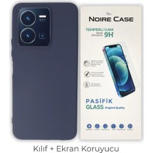 Cepmoda Vivo Y35 Uyumlu Silikon Telefon Kılıfı ve Temperli Cam Ekran Koruyucu 2’li Set - Lacivert