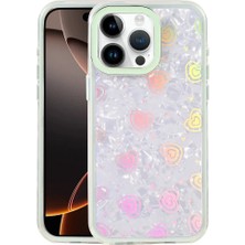 Cepmoda iPhone 14 Pro Max Renkli Kalp Desenli Kristal Şeffaf Kılıf - Yeşil