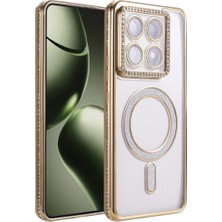 Cepmoda Mi 14T Pro Taşlı Kılıf - Simli Magsafe Destekli Lüx Kapak - Gold