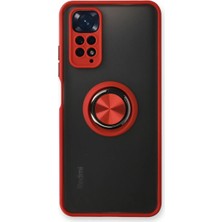 Cepmoda Redmi Note 11 Uyumlu Yüzüklü Kılıf - Buzlu Şeffaf - Kırmızı