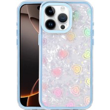 Cepmoda iPhone 16 Pro Max Renkli Kalp Desenli Kristal Şeffaf Kılıf - Mavi