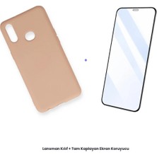 Cepmoda Samsung Galaxy A10S Lansman Kılıf + Tam Kaplayan Antistatik Ekran Koruyucu Set - Pudra