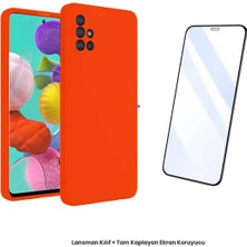 Cepmoda Samsung Galaxy A31 Lansman Kılıf + Tam Kaplayan Antistatik Ekran Koruyucu Set - Turuncu