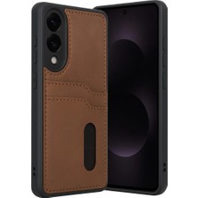Cepmoda Samsung Galaxy S25 Edge Uyumlu Çift Kart Bölümlü Deri Kılıf - Taba