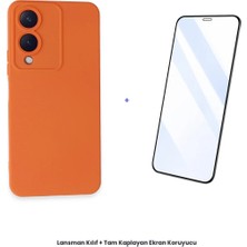 Cepmoda Vivo Y17S Lansman Kılıf + Tam Kaplayan Antistatik Ekran Koruyucu Set - Turuncu