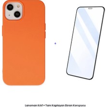 Cepmoda iPhone 14 Plus Lansman Kılıf + Tam Kaplayan Antistatik Ekran Koruyucu Set - Turuncu