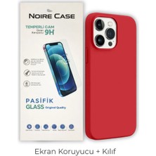 Cepmoda iPhone 15 Pro Uyumlu Silikon Telefon Kılıfı ve Temperli Cam Ekran Koruyucu 2’li Set - Kırmızı