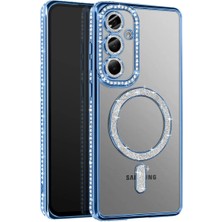 Cepmoda Samsung Galaxy S26 Taşlı Kılıf - Simli Magsafe Destekli Lüx Kapak - Mavi