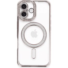 Cepmoda iPhone 16 Plus Kılıf Taşlı Kılıf - Simli Magsafe Destekli Lüx Kapak - Pembe