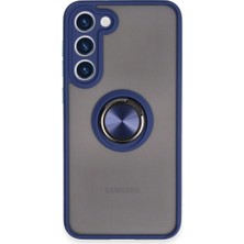 Cepmoda Samsung Galaxy S23 Plus Uyumlu Yüzüklü Kılıf - Buzlu Şeffaf - Lacivert