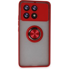 Cepmoda Poco X6 Pro Uyumlu Yüzüklü Kılıf - Buzlu Şeffaf - Kırmızı