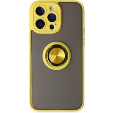Cepmoda iPhone 14 Pro Uyumlu Yüzüklü Kılıf - Buzlu Şeffaf - Sarı