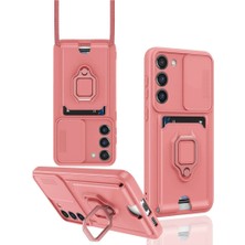 Cepmoda Samsung Galaxy S24 Plus Yüzüklü Kılıf - Boyun Askılı - Kartlıklı - Çok Amaçlı Kapak - Pembe