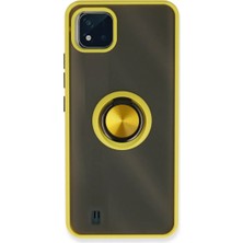 Cepmoda Realme C11 2021 Uyumlu Yüzüklü Kılıf - Buzlu Şeffaf - Sarı