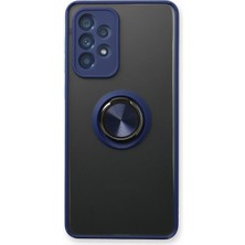 Cepmoda Samsung Galaxy A73 5g Uyumlu Yüzüklü Kılıf - Buzlu Şeffaf - Lacivert