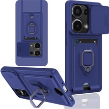 Cepmoda Redmi Note 13 Pro 4g Yüzüklü Kılıf - Boyun Askılı - Kartlıklı - Çok Amaçlı Kapak - Lacivert