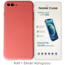 Cepmoda iPhone 7 Plus Uyumlu Silikon Telefon Kılıfı ve Temperli Cam Ekran Koruyucu 2’li Set - Kiremit