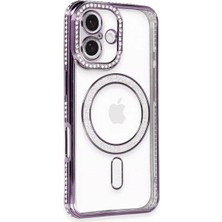 Cepmoda iPhone 16 Kılıf Taşlı Kılıf - Simli Magsafe Destekli Lüx Kapak - Derin Mor