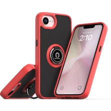 Cepmoda iPhone 16E Uyumlu Yüzüklü Kılıf - Buzlu Şeffaf - Kırmızı