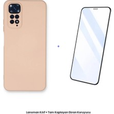 Cepmoda Redmi Note 11 Lansman Kılıf + Tam Kaplayan Antistatik Ekran Koruyucu Set - Pudra