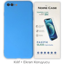 Cepmoda iPhone 7 Plus Uyumlu Silikon Telefon Kılıfı ve Temperli Cam Ekran Koruyucu 2’li Set - Mavi