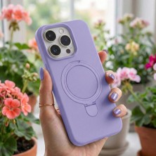 Cepmoda iPhone 14 Pro Max Uyumlu Yüzüklü Standlı Silikon Kılıf Regal - Lila
