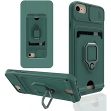 Cepmoda iPhone 6 Yüzüklü Kılıf - Boyun Askılı - Kartlıklı - Çok Amaçlı Kapak - Yeşil