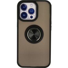 Cepmoda iPhone 13 Pro Max Uyumlu Yüzüklü Kılıf - Buzlu Şeffaf - Siyah