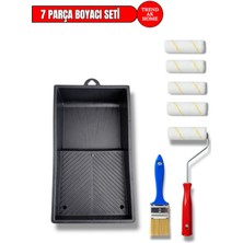 Trend Ak Home 7’li Boyacı Seti | 10 cm Rulo Sap + 4 Adet 10 cm Rulo Yedeği + No:2 Kestirme Fırça + Boya Tavası
