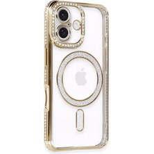 Cepmoda iPhone 16 Kılıf Taşlı Kılıf - Simli Magsafe Destekli Lüx Kapak - Gold