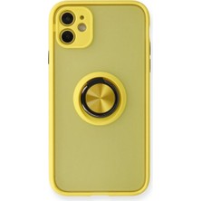Cepmoda iPhone 11 Uyumlu Yüzüklü Kılıf - Buzlu Şeffaf - Sarı