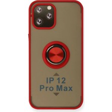 Cepmoda iPhone 12 Pro Max Uyumlu Yüzüklü Kılıf - Buzlu Şeffaf - Kırmızı