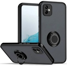Cepmoda Samsung Galaxy A06 Uyumlu Yüzüklü Kılıf - Buzlu Şeffaf - Siyah