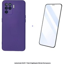 Cepmoda Oppo Reno 5 Lite Lansman Kılıf + Tam Kaplayan Antistatik Ekran Koruyucu Set - Mor