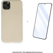 Cepmoda iPhone 11 Pro Max Lansman Kılıf + Tam Kaplayan Antistatik Ekran Koruyucu Set - Bej