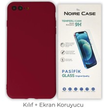 Cepmoda iPhone 7 Plus Uyumlu Silikon Telefon Kılıfı ve Temperli Cam Ekran Koruyucu 2’li Set - Bordo