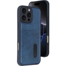 Cepmoda iPhone 16 Pro Max Uyumlu Çift Kart Bölümlü Deri Kılıf - Lacivert