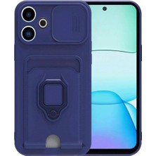 Cepmoda Redmi 13 4g Yüzüklü Kılıf - Boyun Askılı - Kartlıklı - Çok Amaçlı Kapak - Lacivert