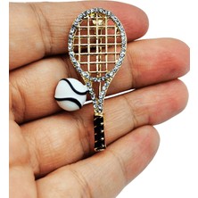 BB Bi Butik Shop Taşlı Tenis Raketi ve Top Gold Broş