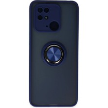 Cepmoda Poco C40 Uyumlu Yüzüklü Kılıf - Buzlu Şeffaf - Lacivert