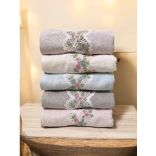 Arliva Home Bambu Kelebek Kuşlu 3 D Nakışlı %70 Bambu %30 Pamuk 5 Lı 50X90 cm El Yüz Havlusu