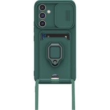 Cepmoda Samsung Galaxy A25 5g Yüzüklü Kılıf - Boyun Askılı - Kartlıklı - Çok Amaçlı Kapak - Yeşil