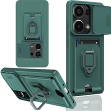 Cepmoda Redmi Note 13 Pro 4g Yüzüklü Kılıf - Boyun Askılı - Kartlıklı - Çok Amaçlı Kapak - Yeşil