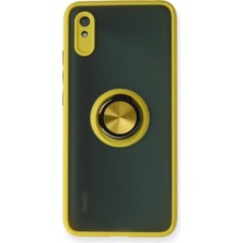 Cepmoda Redmi 9A Uyumlu Yüzüklü Kılıf - Buzlu Şeffaf - Sarı